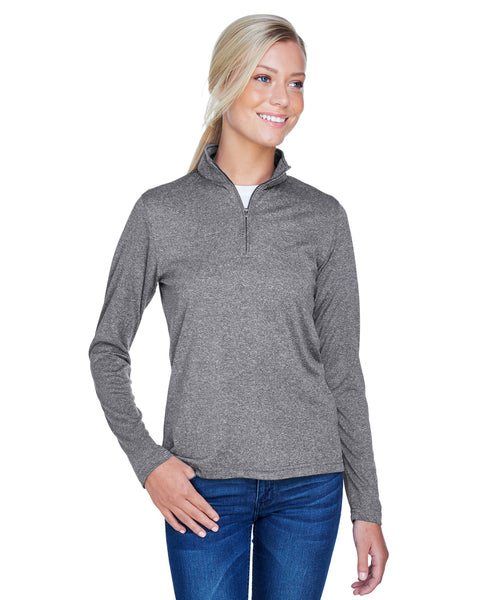 UltraClub Ladies' Cool & Dry Heathered Performance Quarter-Zip: 8618W